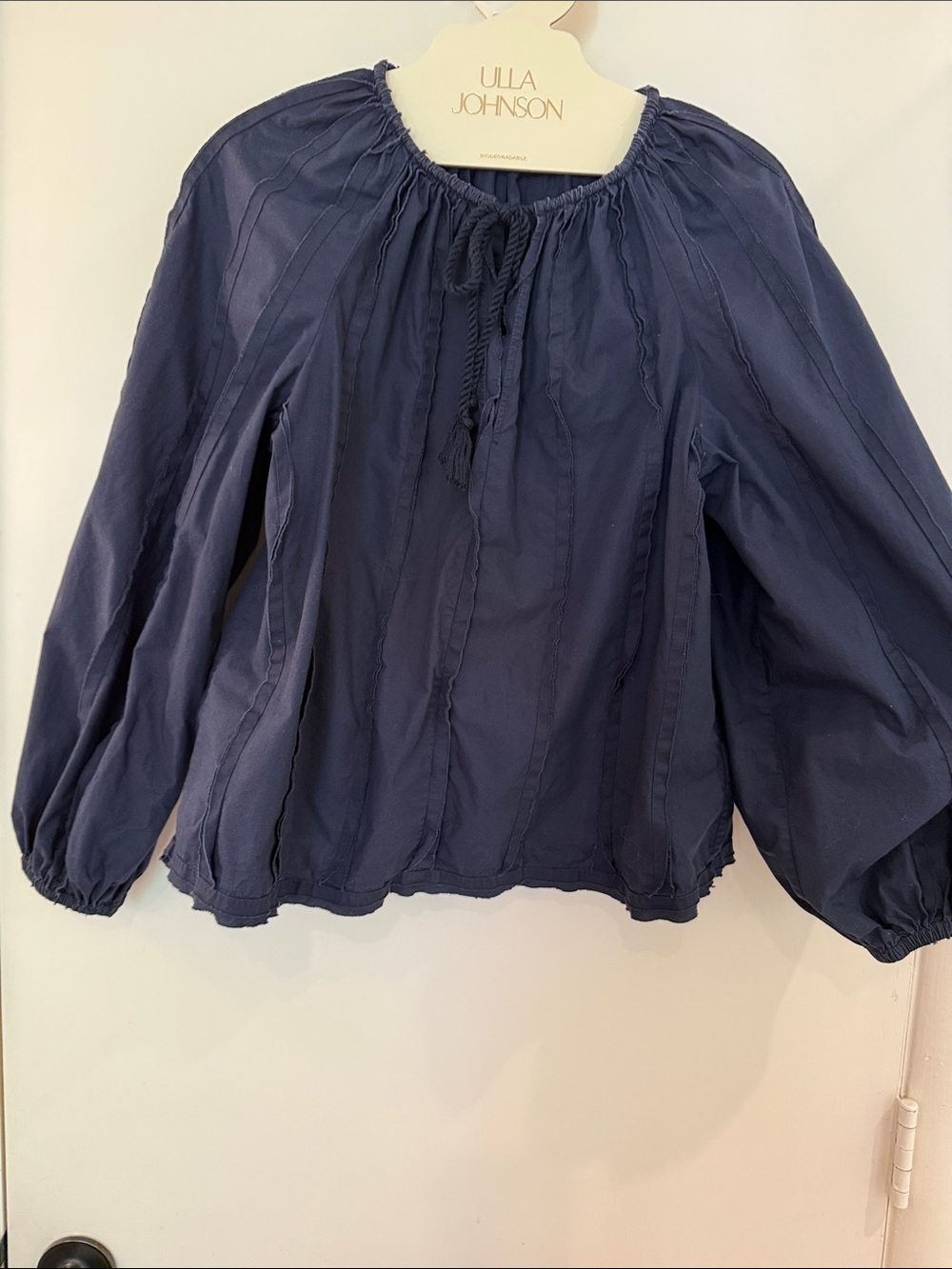 Ulla Johnson Juliette Midnight Peasant Blouse with Tassel Tie